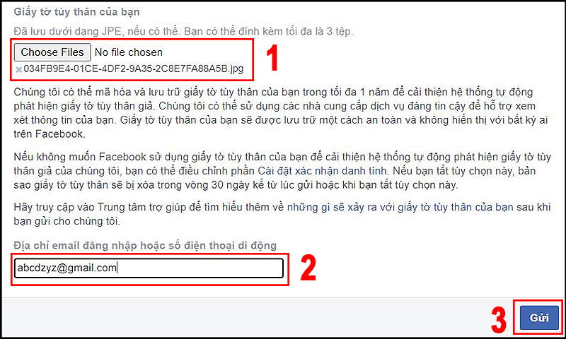 Bạn hãy tải lên tệp hình ảnh giấy tờ xác minh và điền thông tin khớp với tài khoản của bạn